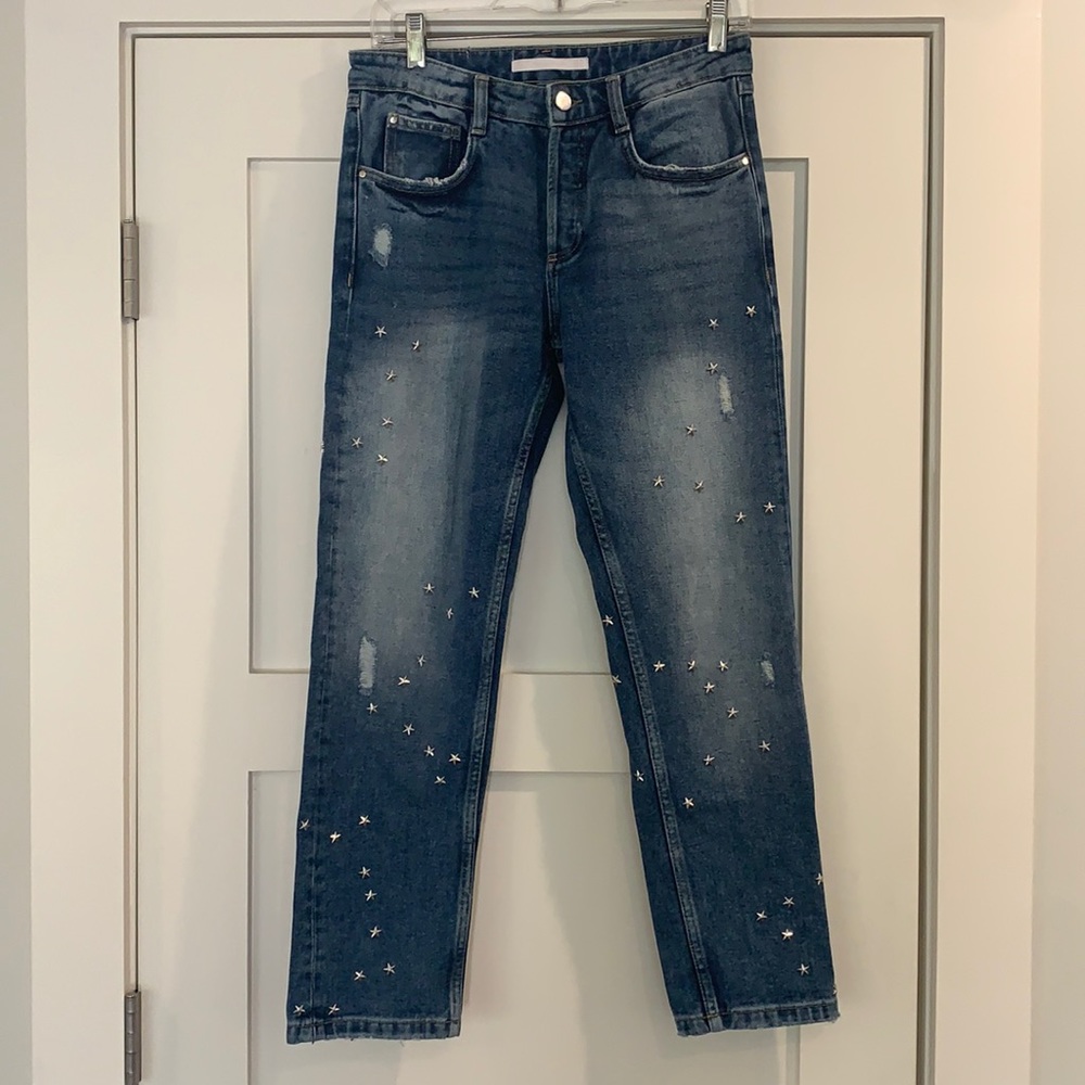 Zara Star Studded Straight Leg Jean Size 4